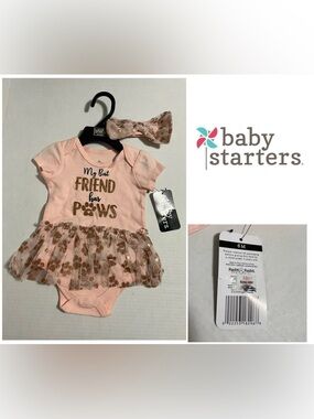 🆕BABY STARTERS - 6M - NWT - 2PC - INFANT GIRLS PINK TUTU ONESIE AND HEADBAND SET